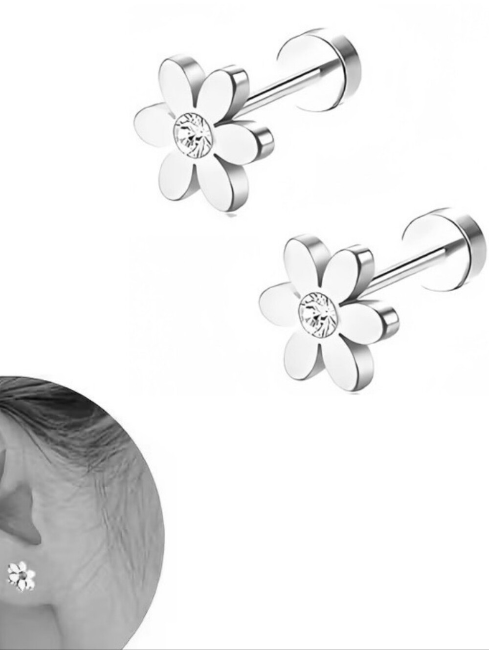 Silver Flower Flat Back Earrings